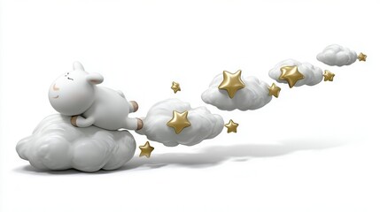 Sheep sleeping on cloud with stars