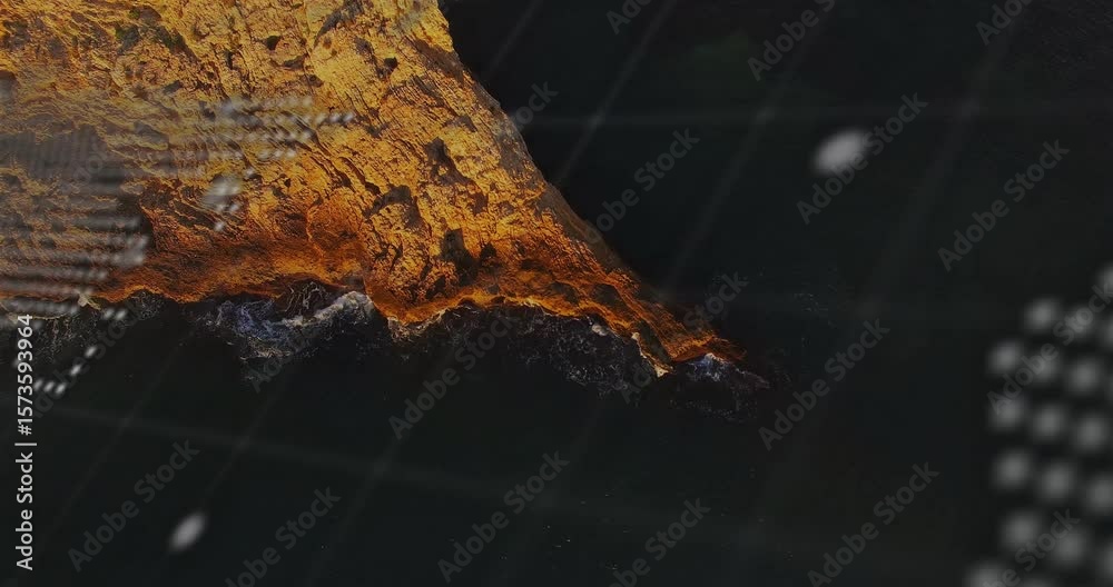 Poster molten orange texture creeping eastward animating code deployment upon dot-matrix map emergence