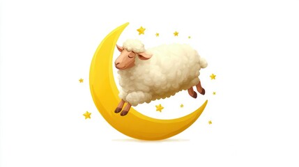 Sheep sleeping on the moon illustration