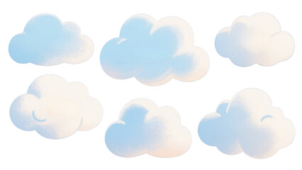 Fluffy Cartoon Cloud Set, Weather Illustration – Hand-Drawn Sky Clipart with Cumulus, Storm, Sun, and Rain Elements, Cute Vector Art for Forecast, Nature Scene, Baby Shower, or Kids Design