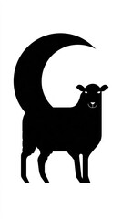 Black sheep silhouette with moon