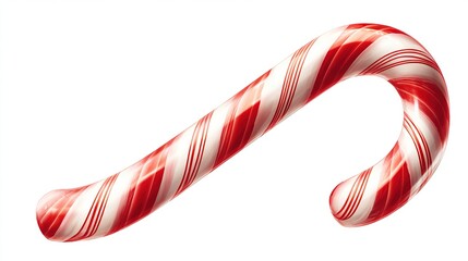 Sweet candy cane with red and white stripes on a white background