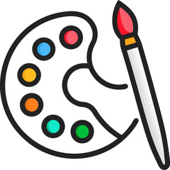 Monoline paintbrush and palette, design tools icon with white background.