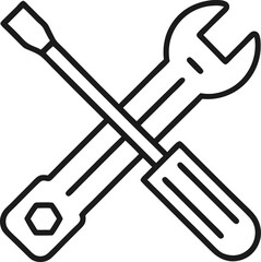 Minimal outline of a wrench and screwdriver crossed tools icon with white background.