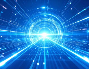 Fototapeta premium Abstract Digital Tunnel Futuristic Technology Background with Glowing Lines and Circles