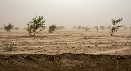 Desertification and Dust Storm Impact on Newly Planted Trees in Arid Land