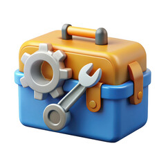 Cartoon toolbox with wrench and gear isolated on transparent background