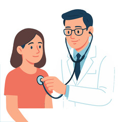 Smiling medical team with stethoscope shaking hands with a patient in an office