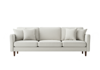 Isolated PNG of Modern White Sofa with Cushions and Transparent Background