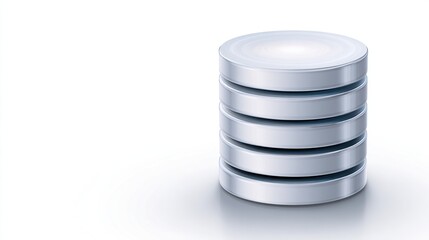 Glossy silver tower composed of stacked circular layers on white background, soft shadow