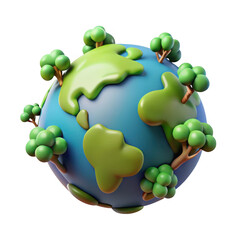 Stylized earth with lush green trees isolated on transparent background