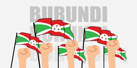 hand with flag of the Burundi or Burundi independence day vector illustration of Burundi flag with gray background banner or greeting card