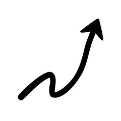 A bold, hand-drawn red arrow curving upwards and to the right on a white background.