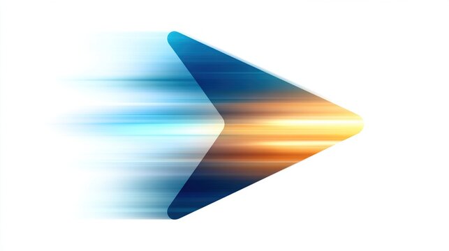 A stylized, three-dimensional arrowhead pointing right, rendered with streaks of blue and orange light suggesting rapid motion against a white background - Powered by Adobe
