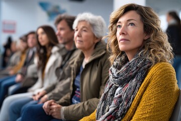 Obraz premium Patients waiting in a crowded rural clinic