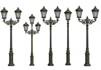 Isolated PNG Streetlights with Classic Design Ornate Iron and Cast Iron