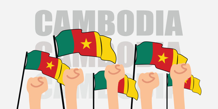hand with flag of the Cameroon or Cameroon independence day vector illustration of Cameroon flag with gray background banner or greeting card