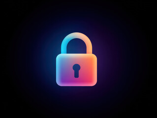 Cybersecurity lock icon glowing with vibrant blue and orange colors on dark background symbolizing digital protection and safety