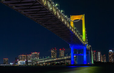 夜景　都市風景とレインボーブリッジ