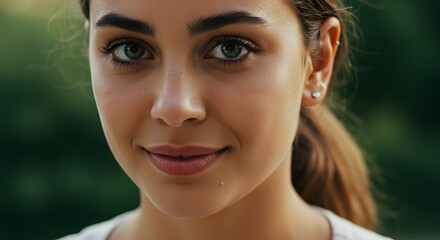 Close-up Portrait of a Young Woman with Natural Beauty and a Gentle Smile Outdoors