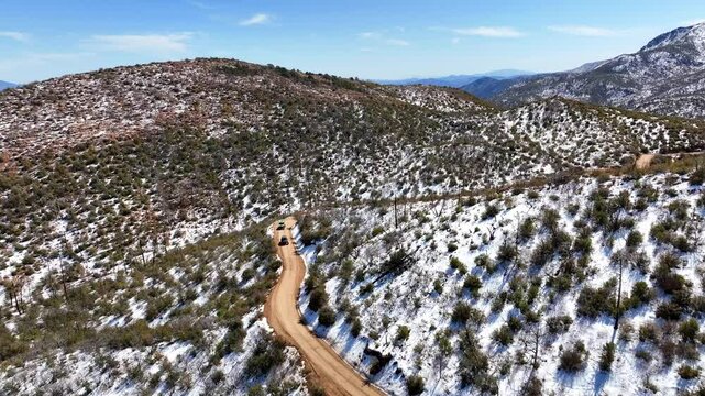 Aerial view of snow-covered peaks in Mazatzal Mountains, United States.