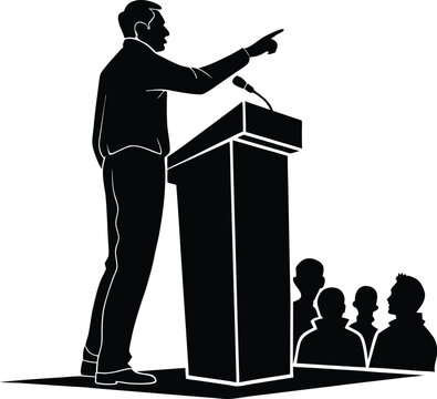 recommend clip art: Public Speaking Icon Set – Speaker at Podium Addressing Audience Silhouette Illustration