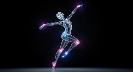 Digital X Ray Style Dancer Performing Elegant Pose with Glowing Joints