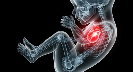 Fetal development anatomy X ray style glowing heart