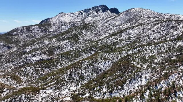 Aerial view of snow-capped peaks in wilderness, United States.