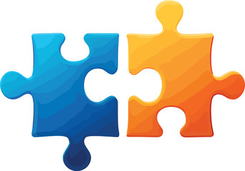 Obraz premium Two colorful jigsaw pieces connect forming a symbol of integration, unity, and partnership, useful for diverse concepts in different backgrounds.