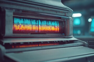 A detailed close-up of a modern microwave oven with another microwave oven in the background, showing sleek design and technology.