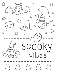letter paper size (8.5x 11 inches) halloween spooky vibes coloring page. ghosts and many shapes to color.