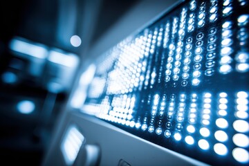 A close-up view of a futuristic DNA computer screen with vibrant lights illuminating the display.