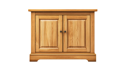 Wooden cabinet with double doors and natural grain finish isolated on white background