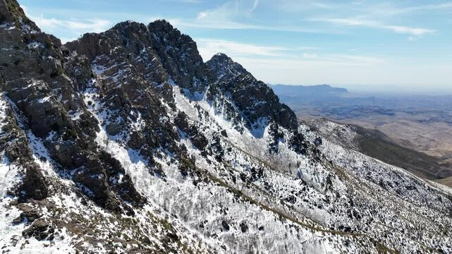 Aerial view of snow-capped peaks in Tonto National Forest, United States.