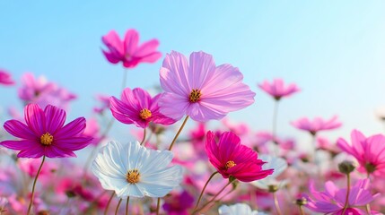 Fototapeta premium Vibrant Summer Flower Field Against a Pristine Blue Sky, Embodying Clean and Bright Outdoor Elegance