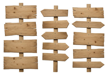 Wooden Sign Directional Arrows Guideposts Isolated on Transparent Background