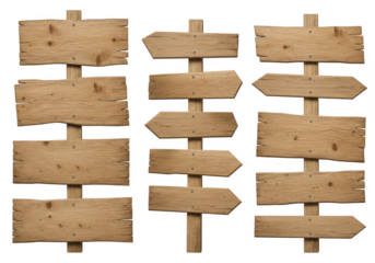Wooden Sign Directional Arrows Guideposts Isolated on Transparent Background