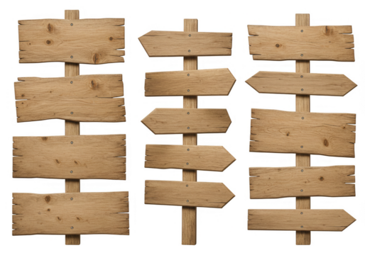 Wooden Sign Directional Arrows Guideposts Isolated on Transparent Background