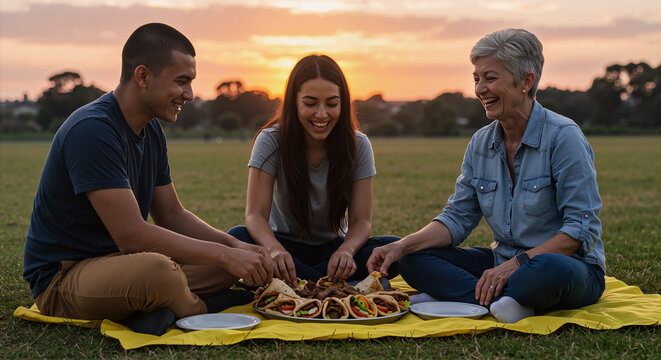 Celebrating National Gyro Day with Family and Friends Enjoying a Delicious Outdoor Picnic Lunch on a Sunny Afternoon