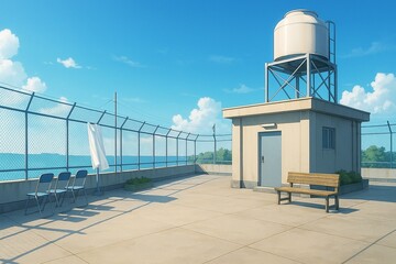 学校の屋上の背景イラスト