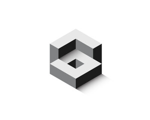 shaded grayscale 3D cubic initial Letter A O C Hexagon Logo