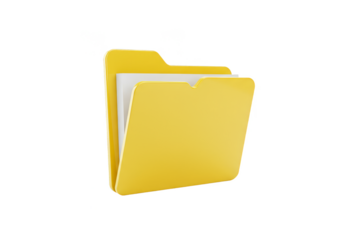 Yellow Open Folder Document File in Transparent Background 3D Render