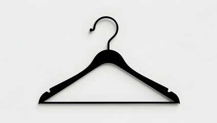 Black silhouette of a twisted wire hanger with an off-center hook, centered on a pure white background, symbolizing imperfection, fashion fatigue, or abandonment—ideal for minimalist storytelling