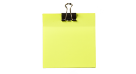 Yellow Sticky Note with Black Clip Transparent Background PNG