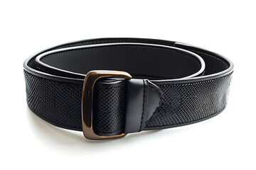Refined black leather belt with a textured finish and antique brass buckle, perfect for adding a touch of style to any outfit or showcasing fashion details.
