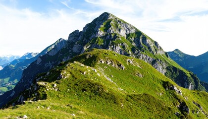 Fototapeta premium Mountain peak with green slopes