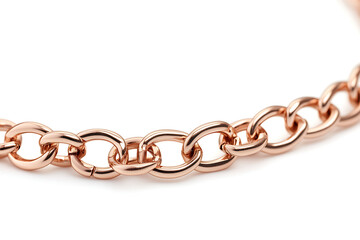 Glimmering golden chain featuring linked metal circles, perfect for jewelry themes or as a decorative element in a modern design with a shiny rose-gold finish.