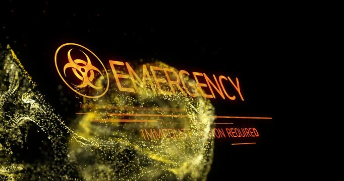 Particles emerging left around biohazard icon revealing EBK IGX EMERGENCY IMMEDIATE ACTION REQUIRED