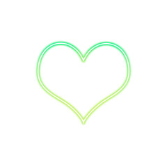 Green neon heart outline with transparent background
